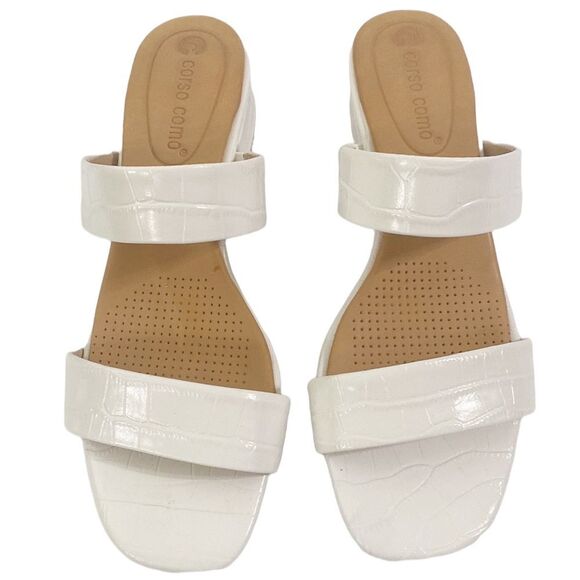 Corso Como CC Faeya croc embossed white square heel double strap sandal size 6 - Picture 4 of 11